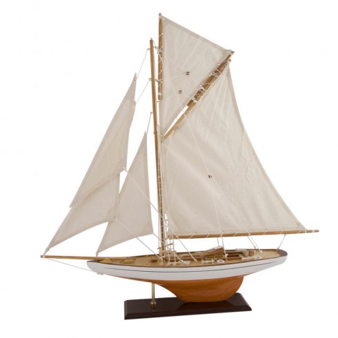 Modell Segelbåt vit/trä 79 cm