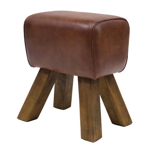 Sittpall med mörkbrunt läder & träben