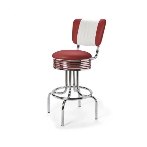 Diner barstol retro 66 cm med rygg mörkröd