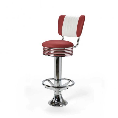 Diner barstol golvfast med fotstöd & rygg mörkröd