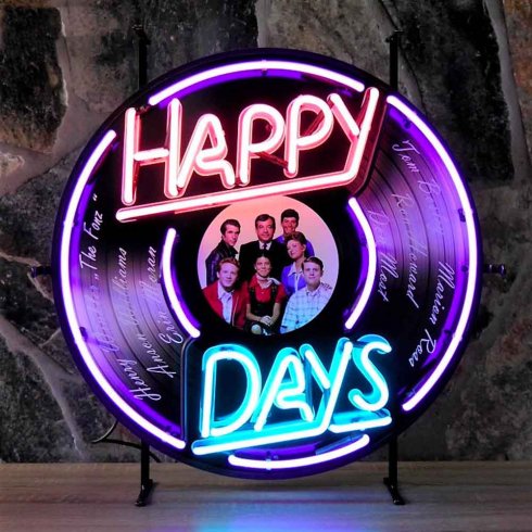 Neonskylt Happy Days med bakgrund