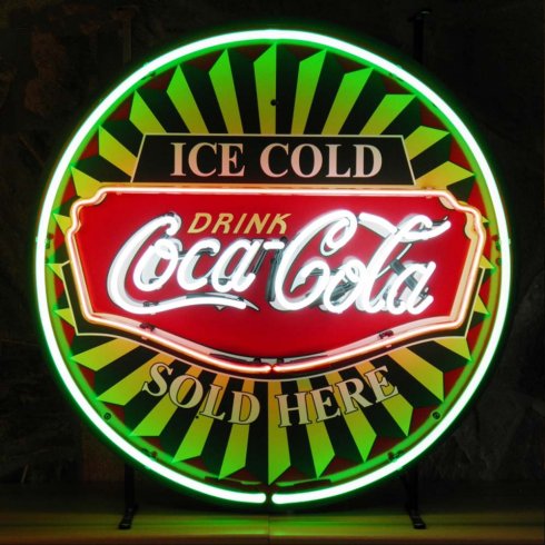 Neonskylt Coca Cola Icecold med bakgrund XL
