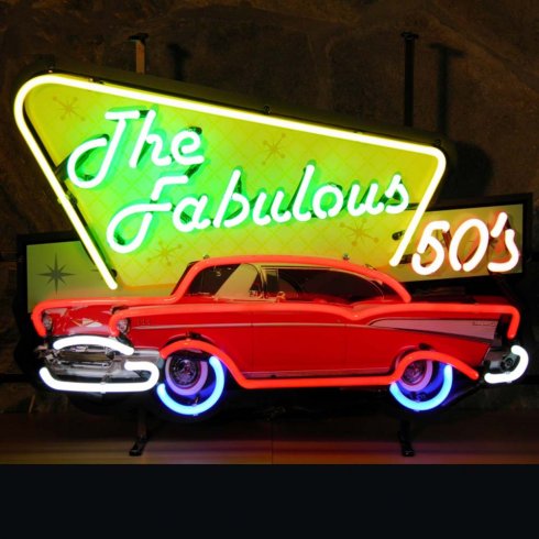 Neonskylt The fabulous 50ties med bakgrund