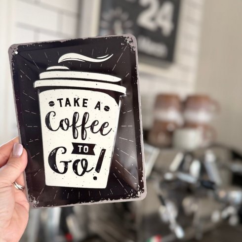 Plåtskylt Coffee to go 15x20 cm