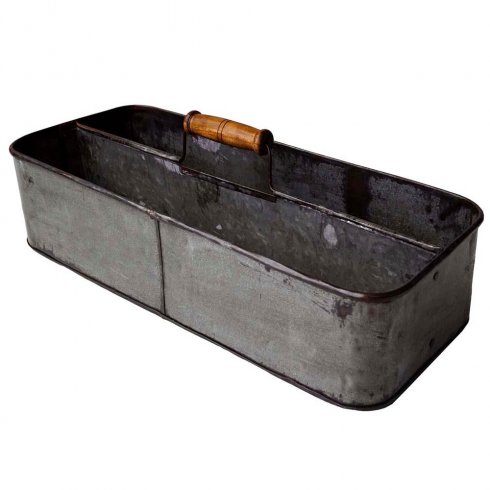 Avlång plåtlåda med fack & handtag