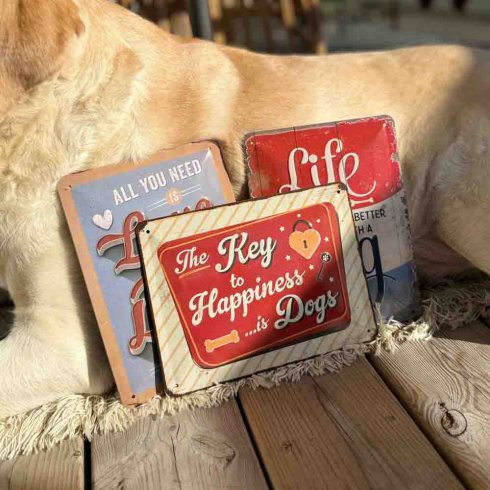 Plåtskylt Happiness is dogs 15x20 cm