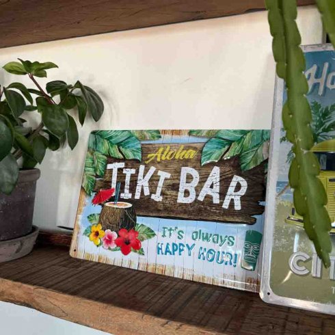 Tiki bar-happy hour skylt 20x30cm