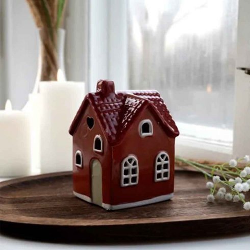 Keramikhus rött för värmeljus 15 cm