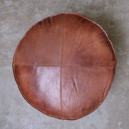 Sittpuff Markus rund i antikbrunt läder