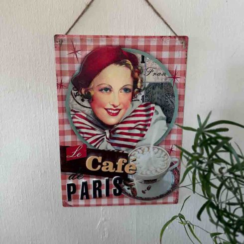 Plåtskylt Le Cafe de Paris med hänge 28x40cm