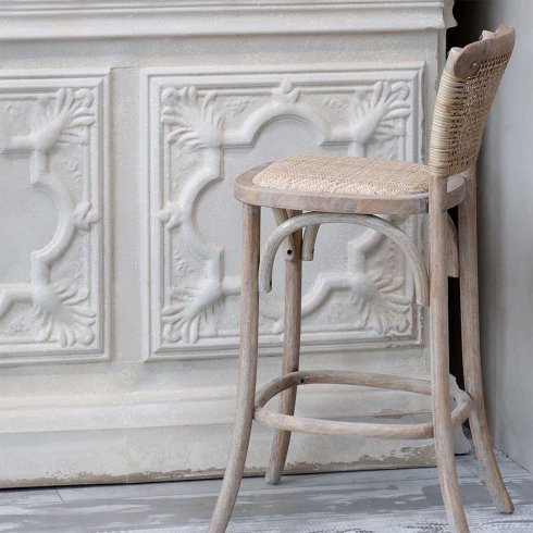 Gammaldags Fransk Barstol med Flätad Sits & Rygg – Sitthöjd 76 cm