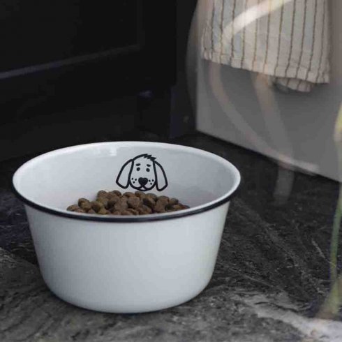 Hundmatsskål Stor vit emalj