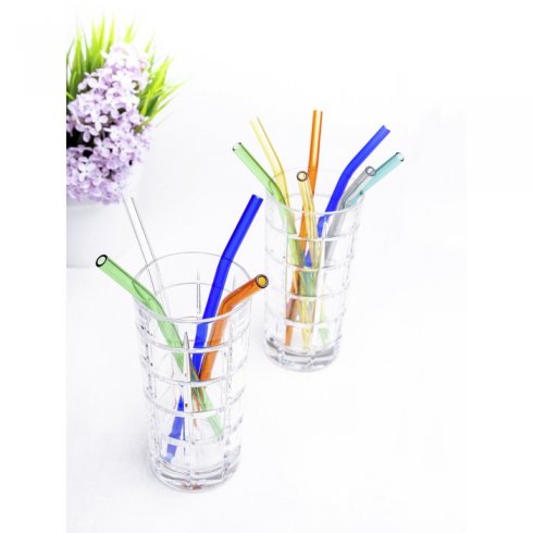 Glas Sugrör med böj - Grön