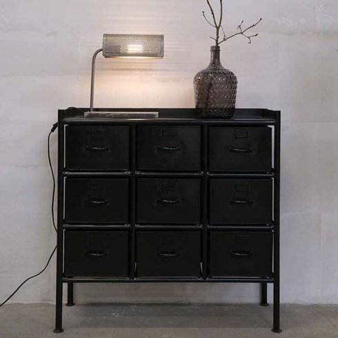 Skåp i svart järn med 9 lådor - Trademark Living