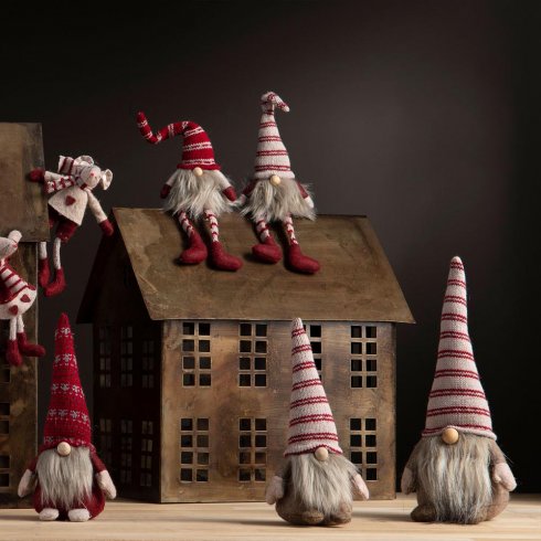 Tomte Stående Mörkröd/Beige Mix 2 pack