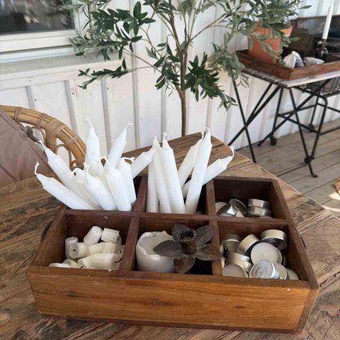 Trälåda med sex fack & två handtag