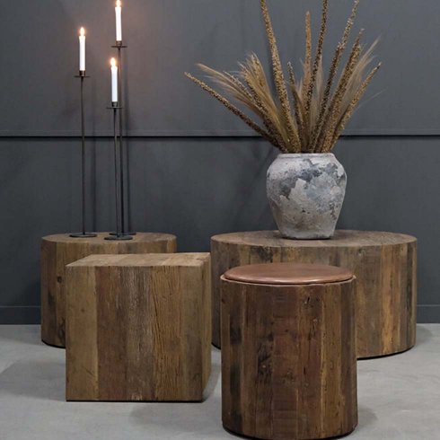 Sidobord i trä runt med hjul Ø: 90 cm Trademark Living