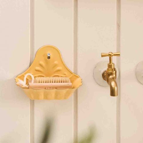 Gammaldags tvålkopp för vägg - Gul emalj