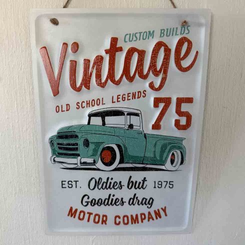 Plåtskylt Vintage 75 med hänge 28x40cm