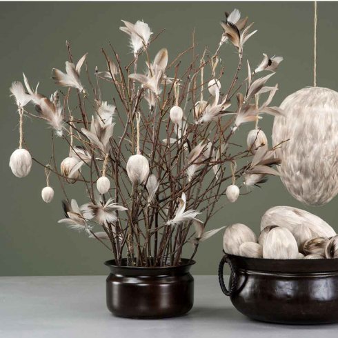 Påskägg vit Fjäder med hänge 12 pack