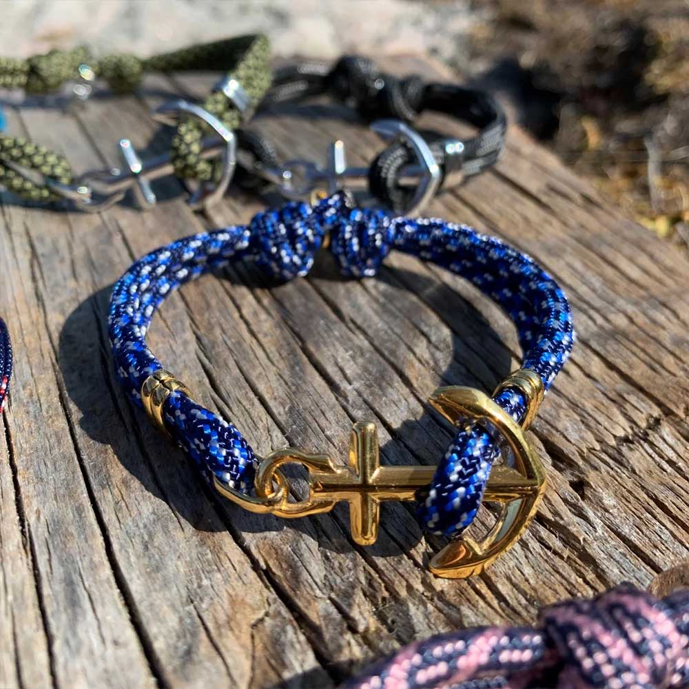 Ankare Armband Key West - Guldplätterad stål Vit/Marinblå