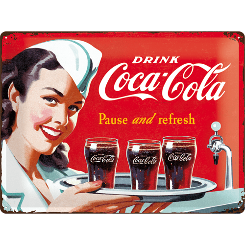 Coca cola 1960 waitress plåtskylt 30x40cm