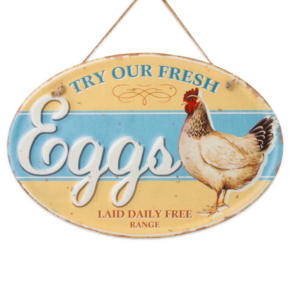 Läs mer om Plåtskylt Eggs Med hänge 30x20cm